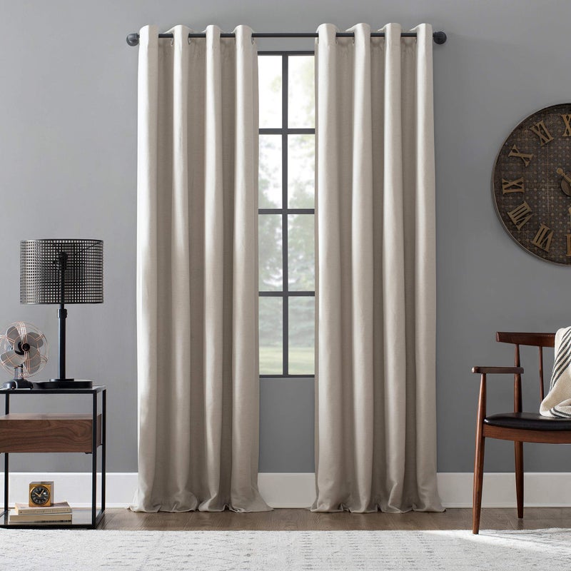 Archaeo Linen Total Blackout Grommet Top Curtain, 52" x 84", Pearl - Image 1